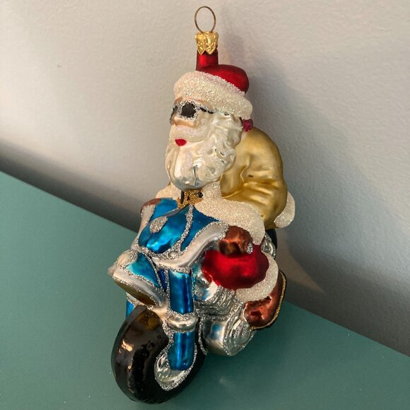 Biker Santa Ornament - Hand-Blown Glass - Picture 8 of 11